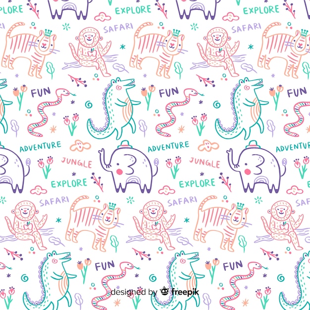 Free vector colorful doodle animals and words pattern