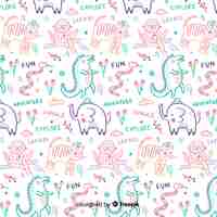 Free vector colorful doodle animals and words pattern