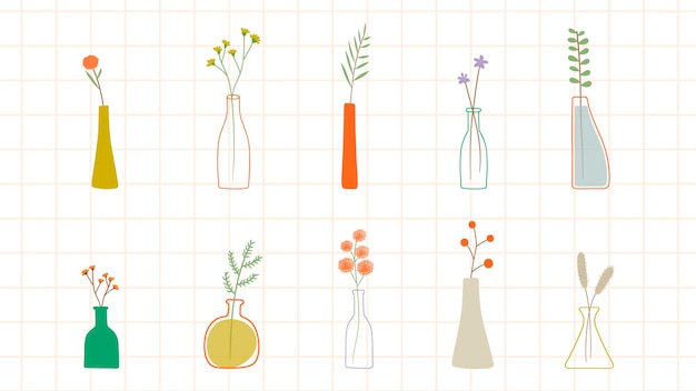 Free vector colorful doodle flowers in vases pattern