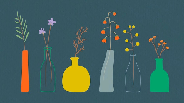 Vettore gratuito fiori variopinti di doodle nel reticolo di vasi