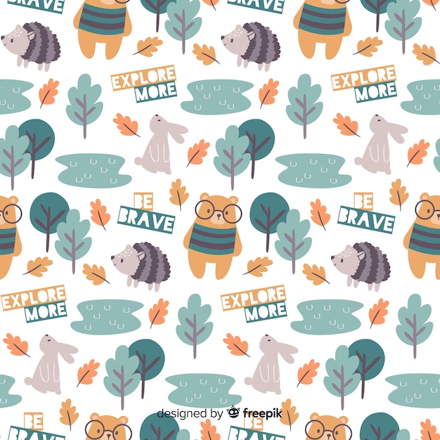 Free vector colorful doodle forest animals and words pattern