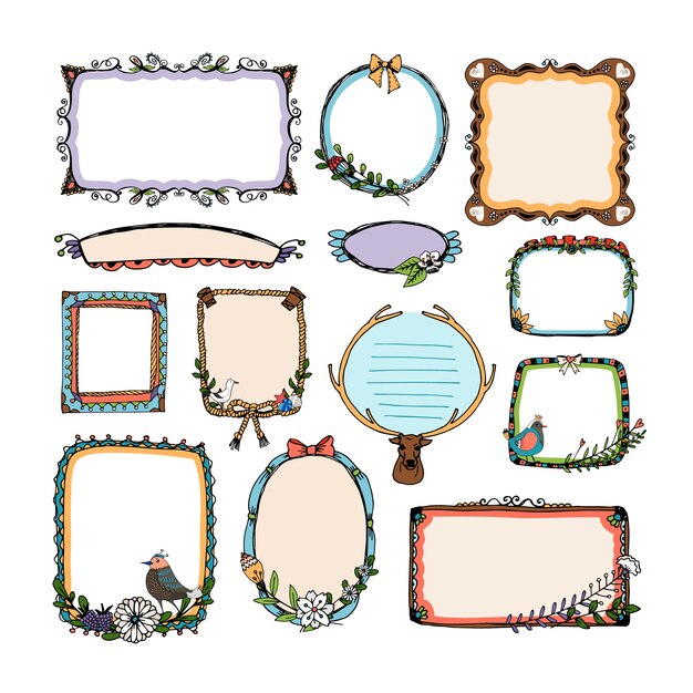 Colorful doodle frames set