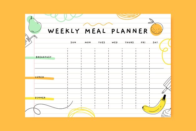 Colorful doodle meal food planner