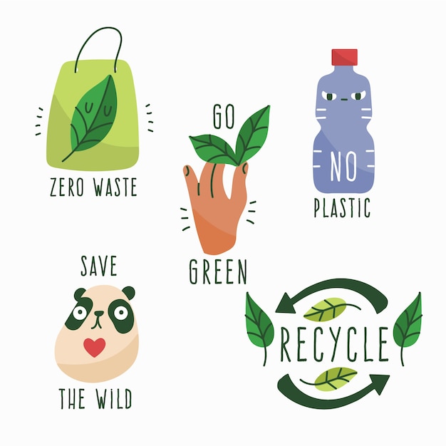 Free Vector colorful drawing of ecology badge collection
