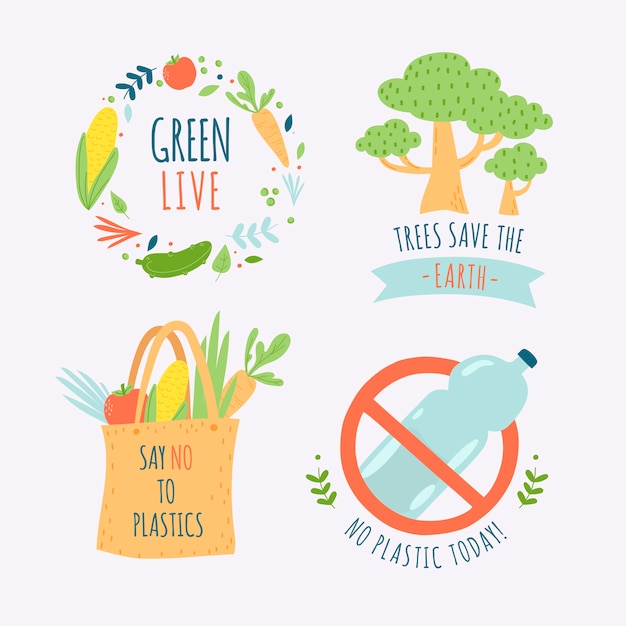 Free vector colorful drawing of ecology badge collection