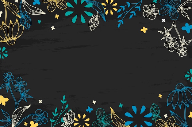 Free vector colorful drawing of flowers on blackboard