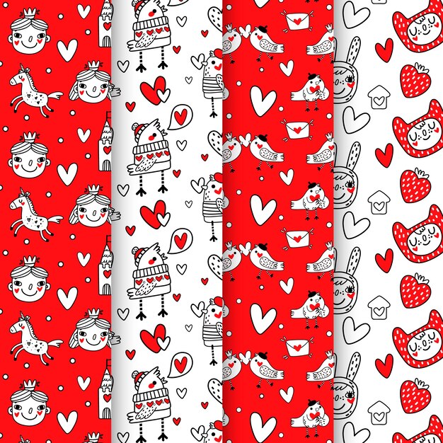 발렌타인 데이 패턴 컬렉션으로 다채로운 그리기
