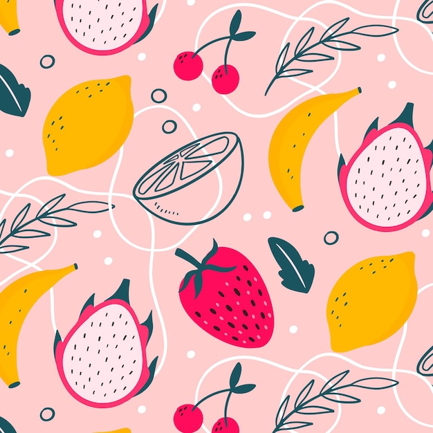 무료 벡터 다채로운 그려진 된 과일 패턴