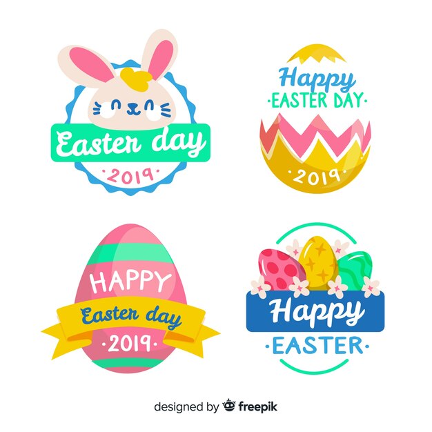 Colorful easter badge collection
