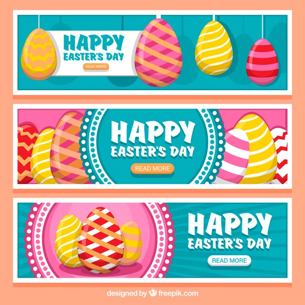 無料ベクター colorful easter egg banners