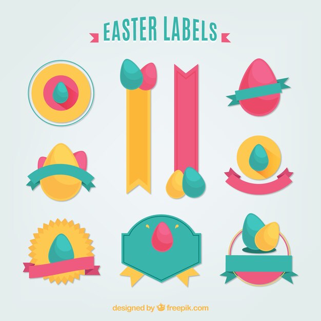 Colorful Easter eggs labels pack 