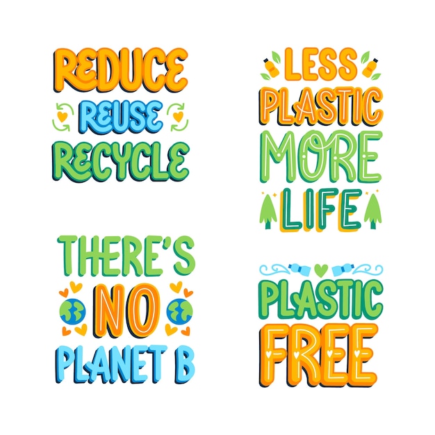 Colorful ecology lettering sticker set