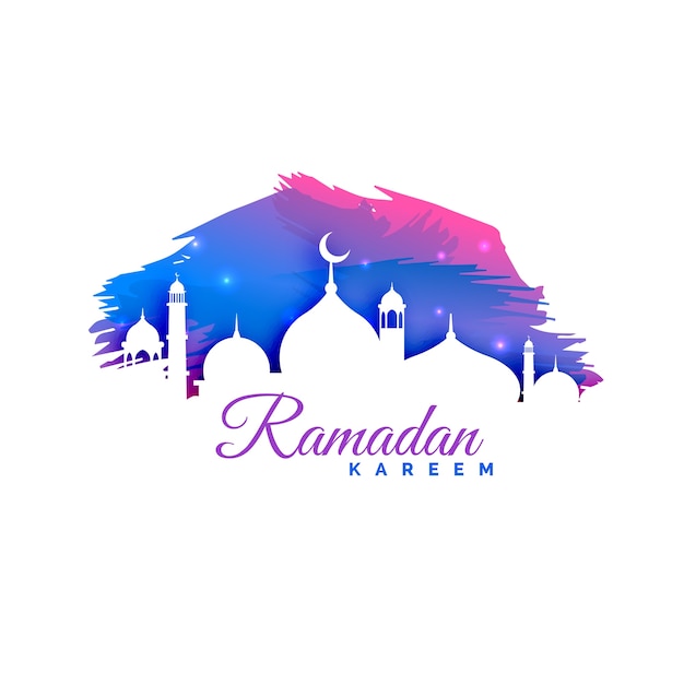 Ramadan kareem sfondo con la silhouette e la priorità bassa dell'acquerello della moschea