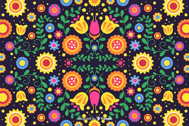 Free vector colorful embroidery mexican floral background