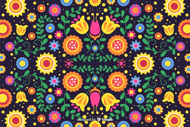 Colorful embroidery mexican floral background