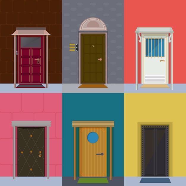 Free vector colorful entrance doors collection