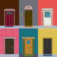 Free vector colorful entrance doors collection