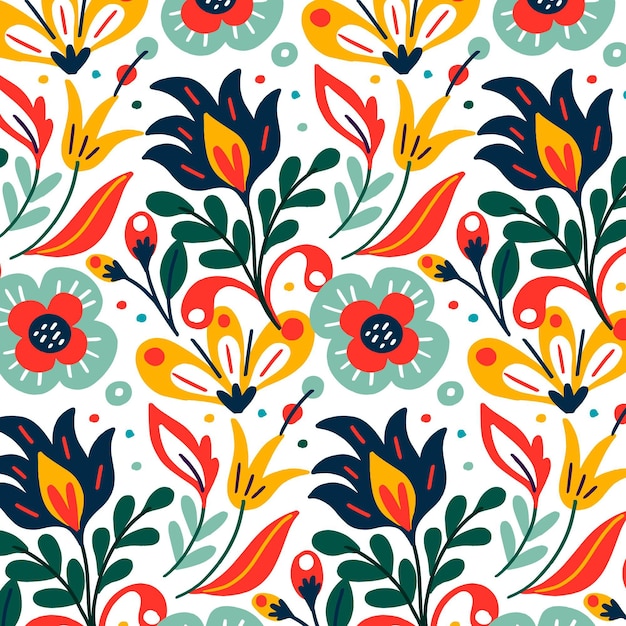 Colorful exotic leaves and flowers pattern