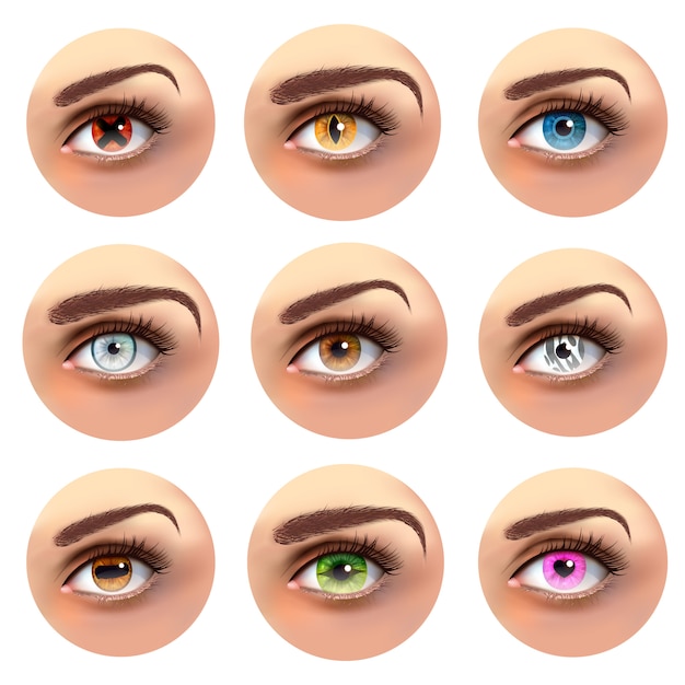 Free vector colorful eyes with different pupils set