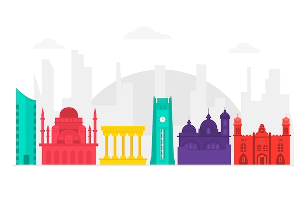 Free vector colorful famous landmarks skyline