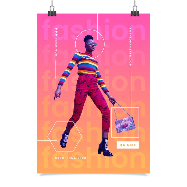 Colorful fashion poster with photo of woman