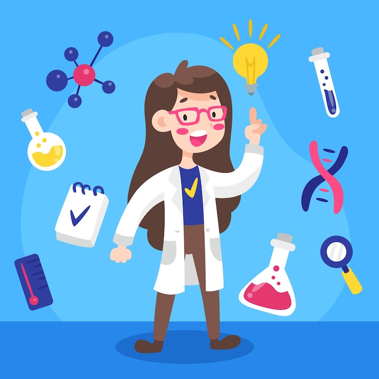 無料Vector カラフルな女性科学者の図