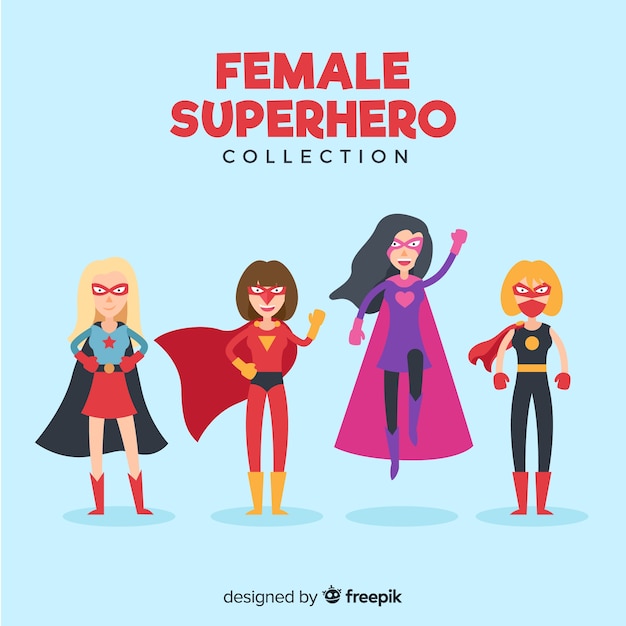 Free vector colorful female superhero collection with flat design