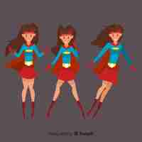 Free vector colorful female superhero collection with flat design