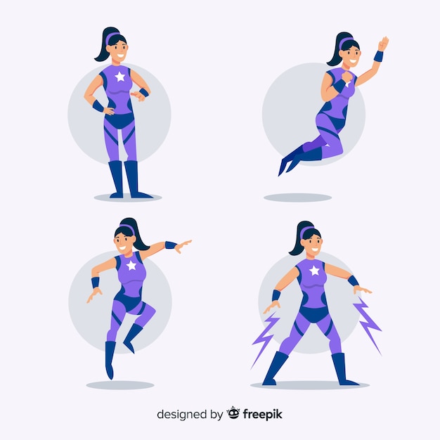 Free vector colorful female superhero collection with flat design