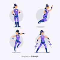 Free vector colorful female superhero collection with flat design