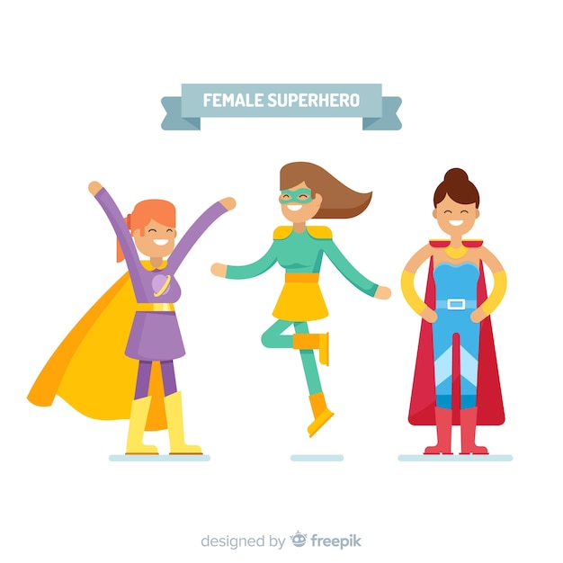 Free vector colorful female superhero collection with flat design