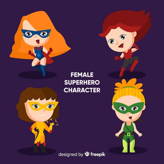 Free vector colorful female superhero collection with flat design