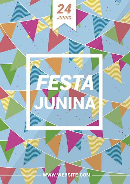 Vettore gratuito manifesto colorato junina festa con ghirlande