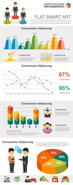 Free vector colorful finance or teamwork concept infographic charts set