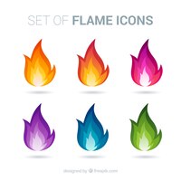 Vettore gratuito icone colorate fiamma fuoco