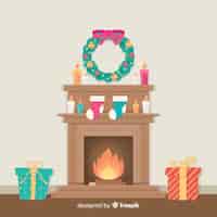 Free vector colorful fireplace christmas background