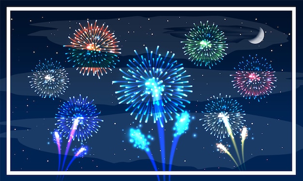 Free vector colorful fireworks in night sky