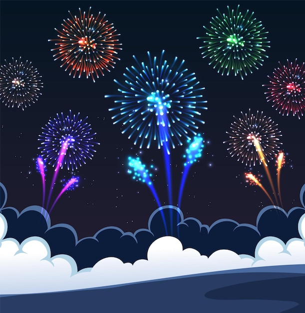 Free vector colorful fireworks in night sky
