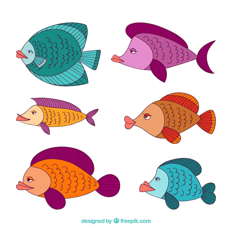 Free Vector colorful fishes collection with funny faces