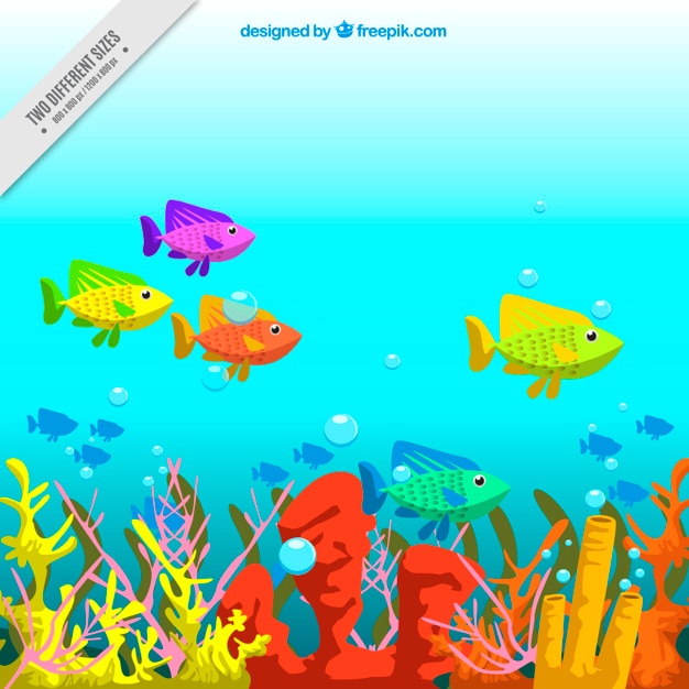 Vettore gratuito pesci colorati sullo sfondo del mare