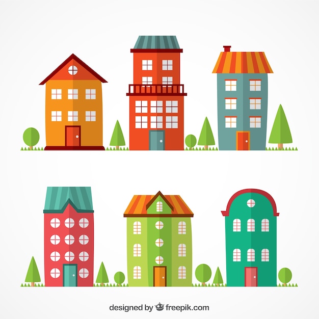 Free vector colorful flat buildings