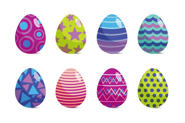 Free vector colorful flat decorative easter eggs collection