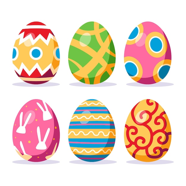 Colorful flat decorative easter eggs collection