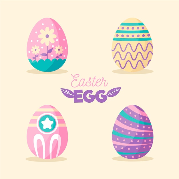 Colorful flat decorative easter eggs collection