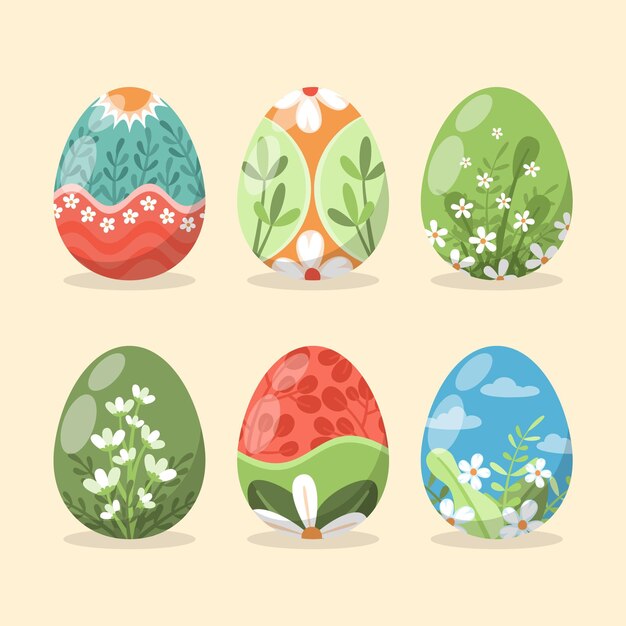 Colorful flat decorative easter eggs collection