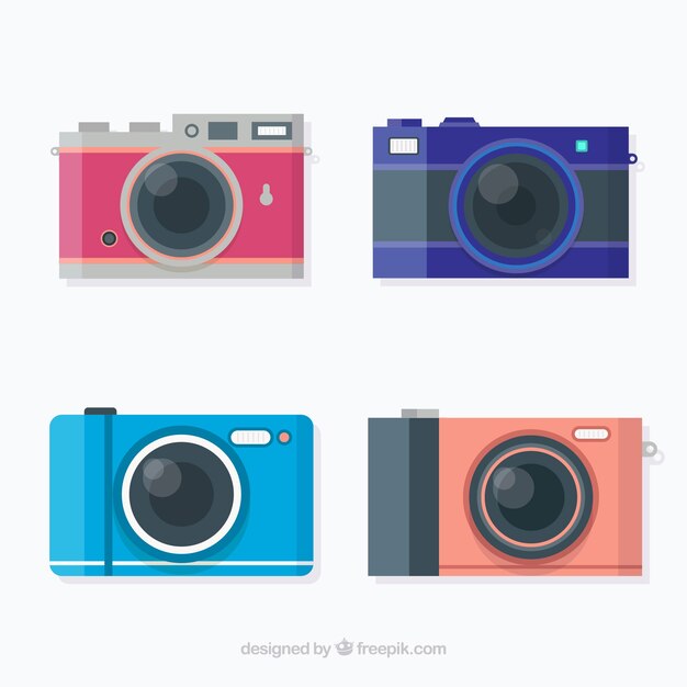 Colorful flat design camera collection