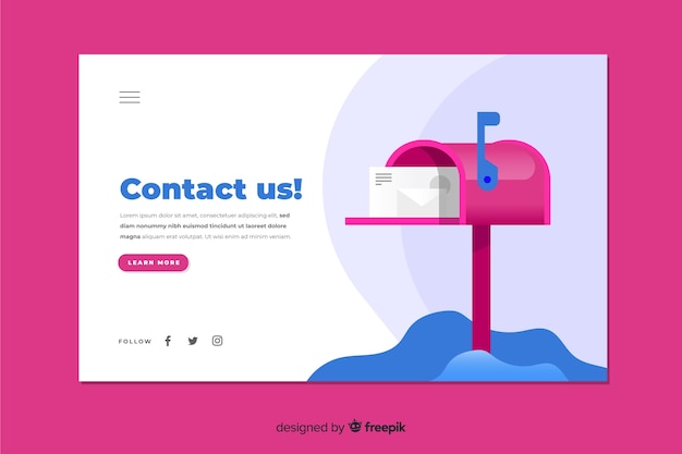 Colorful flat design contact us landing page with mailbox