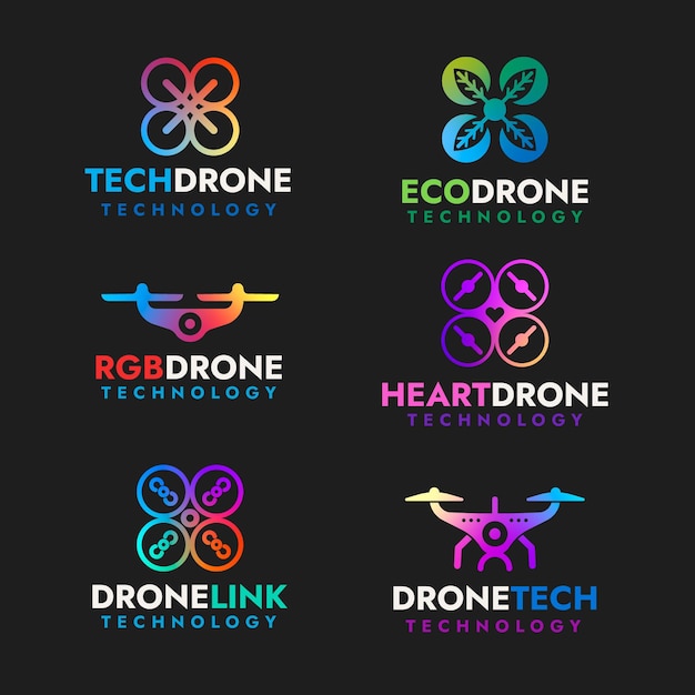 Colorful flat design drone logo collection