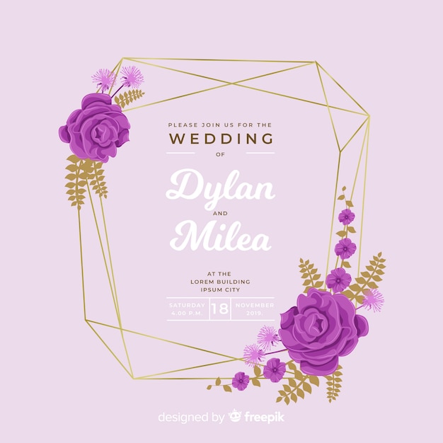 Colorful flat design of floral frame wedding invitation
