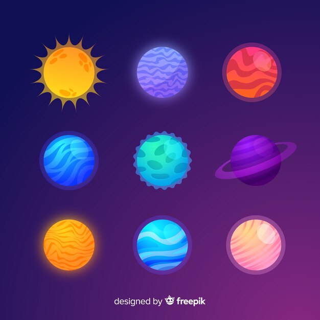 Colorful flat design planet set